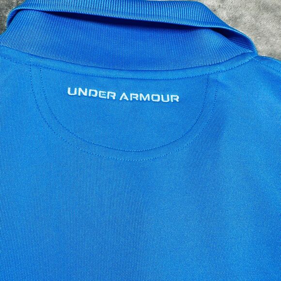 Under Armour Polo Shirt Men's Medium Blue Adult Loose Heatgear Golf Short Sleeve - Picture 6 of 10